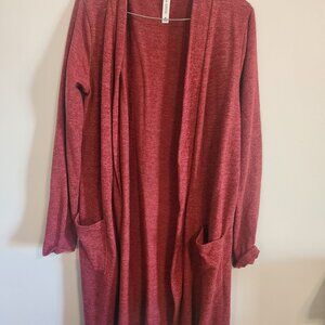 Red Open Front Cardigan with Pockets